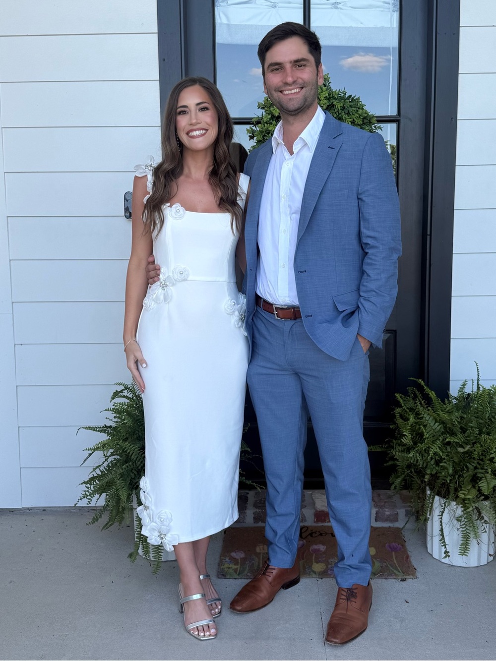 White Midi Dress with Floral Appliqués